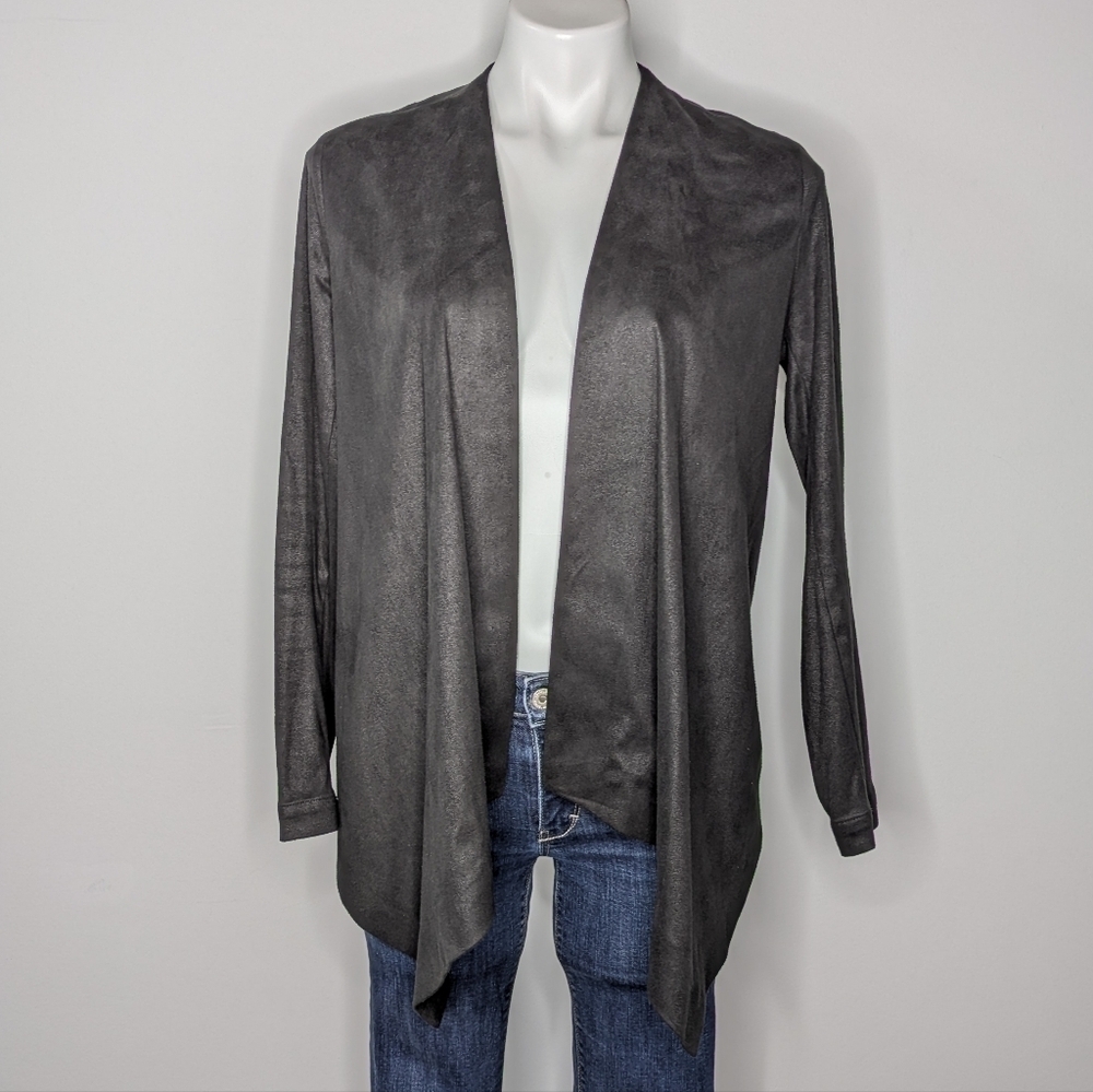 The Kooples black faux suede long sleeve open cardigan 34